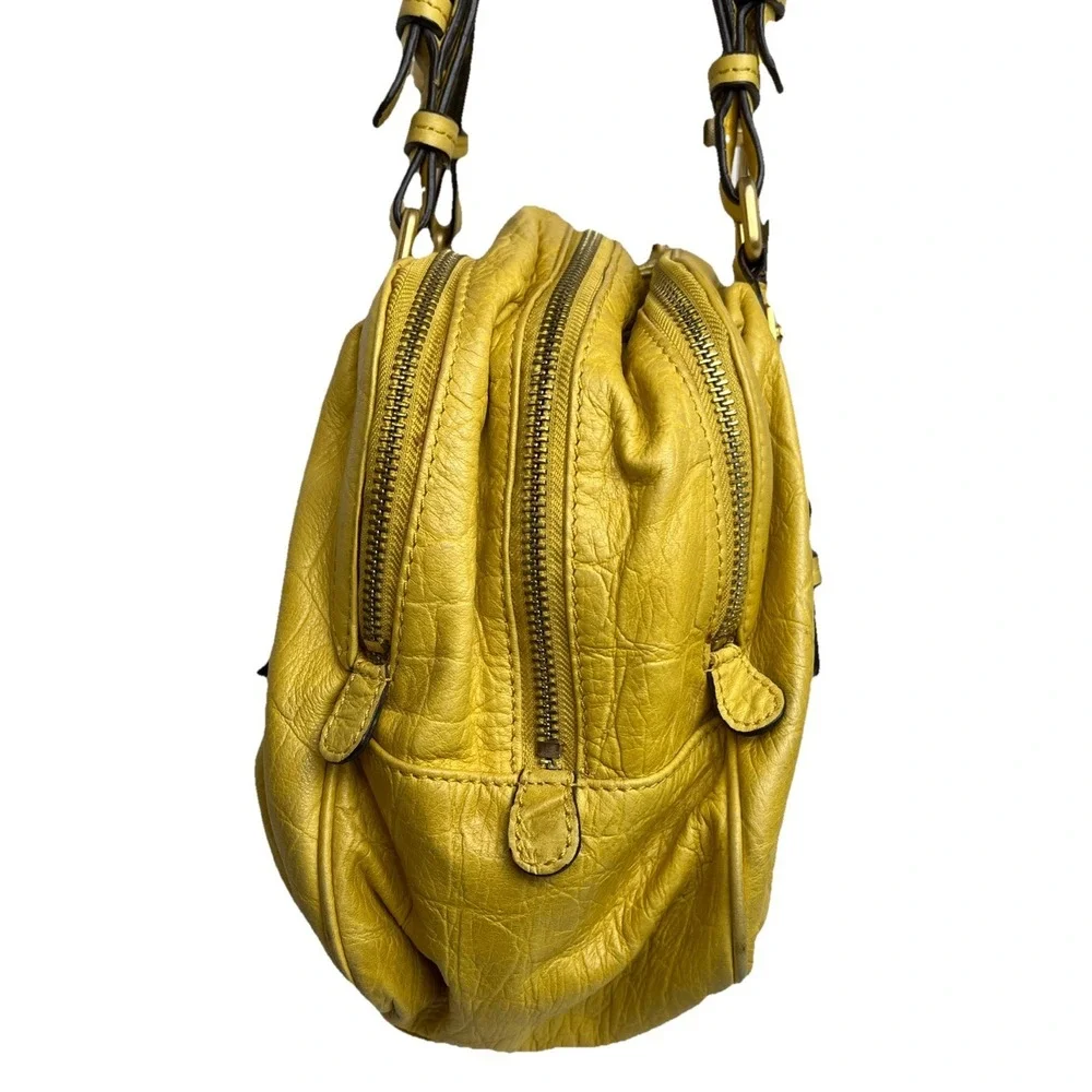 B Makowsky Mustard Yellow Leather Shoulder Hobo Satchel Bag Purse